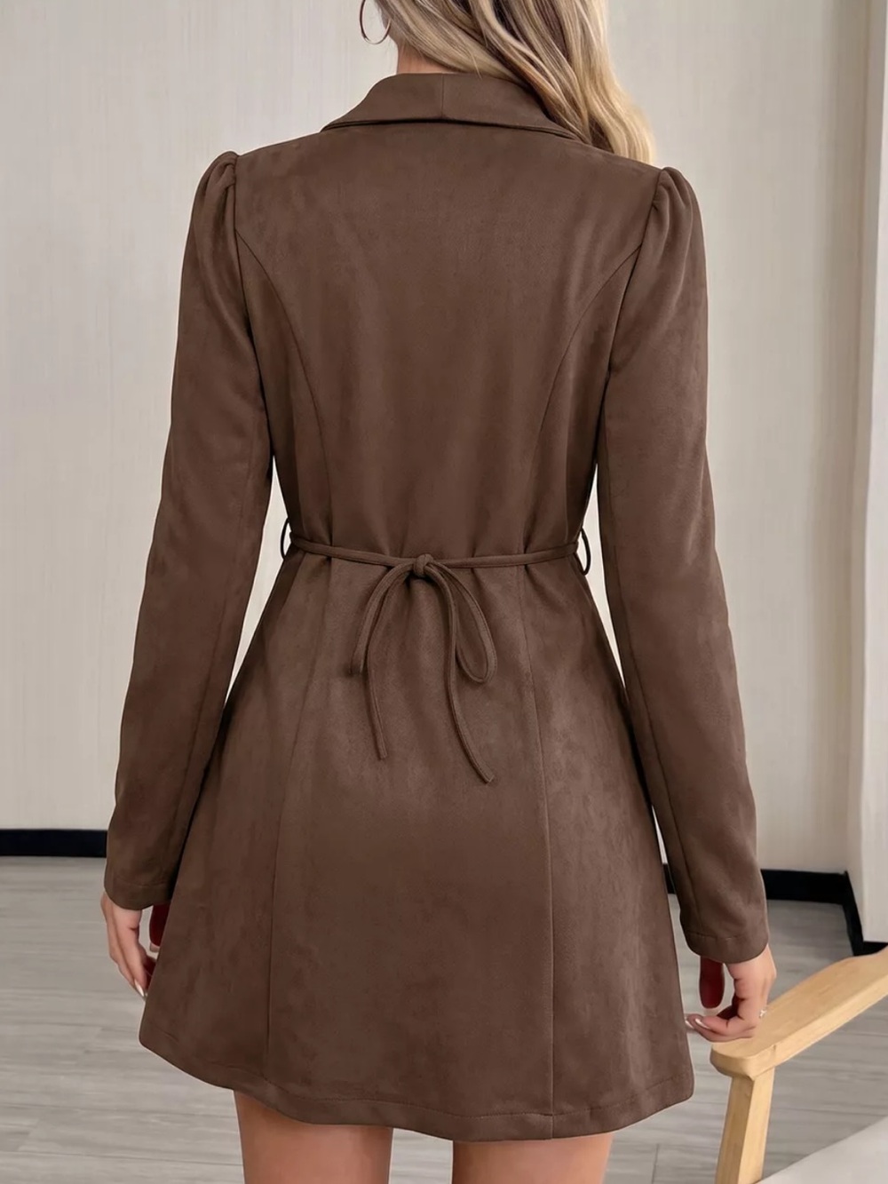 ⭐️ Brown Button Front Long Sleeve Blazer Mini Dress - Picture 3 of 3